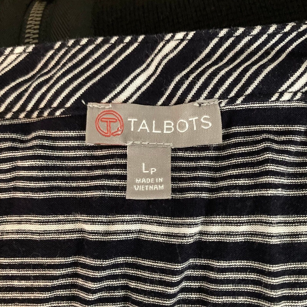 T by Talbots Shirt Womens Sz LP Petite Navy Blue Knit Casual Striped Cotton - Picture 5 of 8
